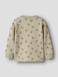 Mönstrad Collegetröja i Återvunnen Bomull - Moss Gray DUCK - NMMJOBO AIN LS LOOSE SWEAT LIL
