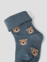 Babystrumpor i Ekologisk Bomull - NBMOMIO SOCK - Björn - Blue Mirage