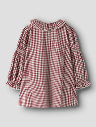 Rutig Bomullsklänning med Volangkrage - 92-122 - Biking Red - NMFROANNE LS LOOSE DRESS LIL