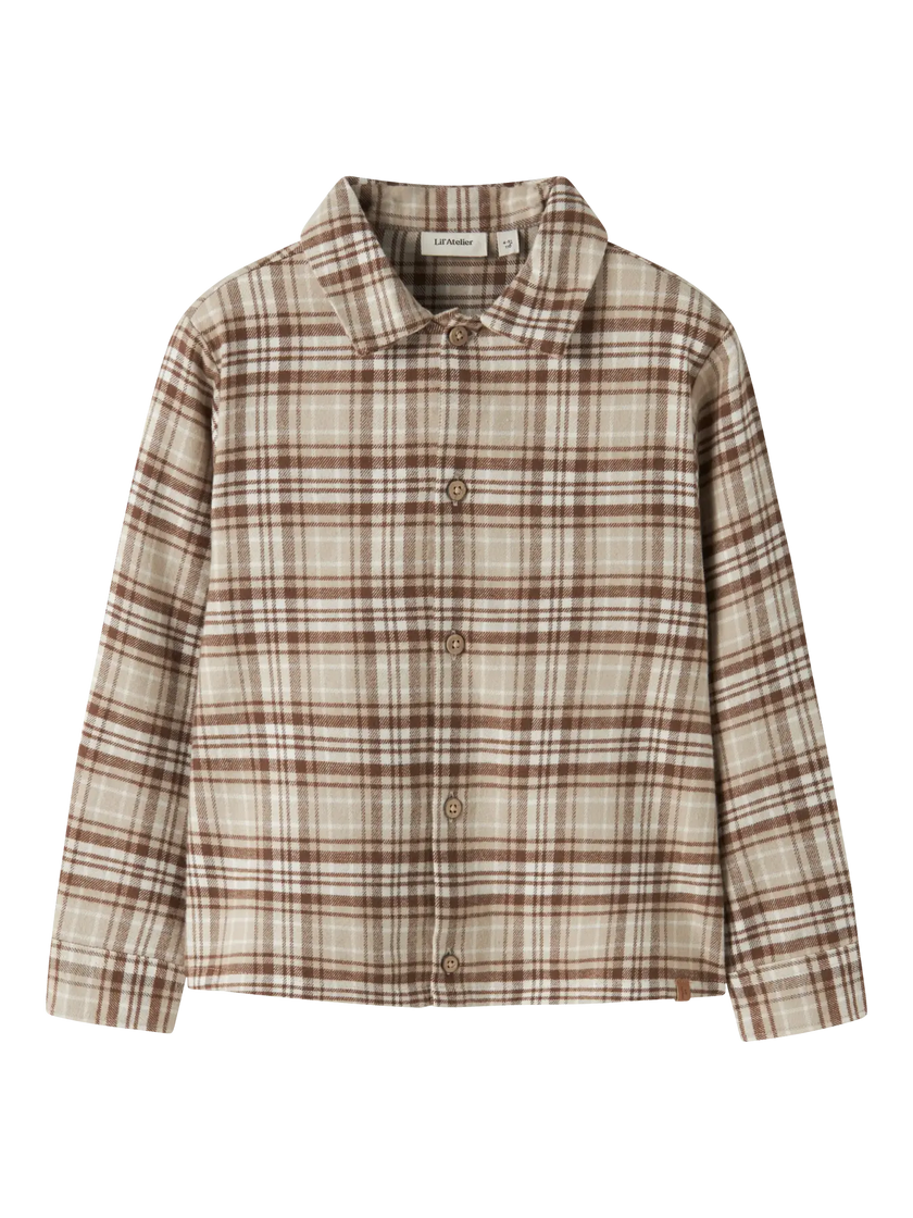 Rutig Flanellskjorta i Ekologisk Bomull - 92-128 - White Pepper - NMMRENRIK LS LOOSE SHIRT LIL