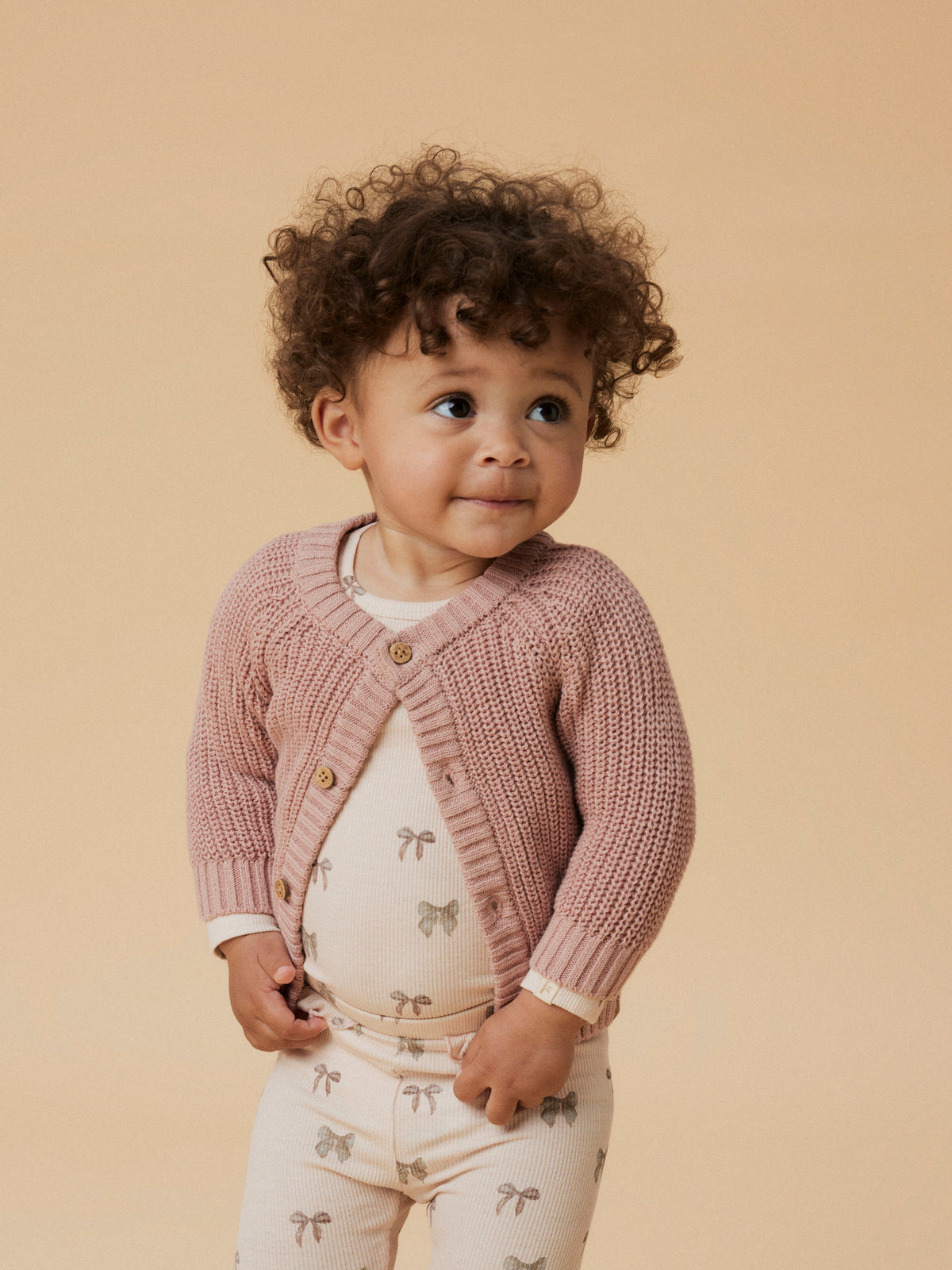 Stickad kofta eko bomull - NBNEMLEN LS KNIT CARD LIL NOOS - Misty Rose