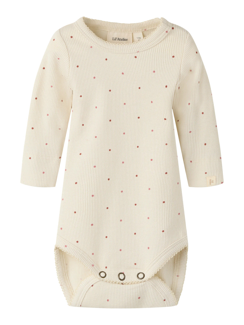 Prickig body i Bomull & TENCEL™ Lyocell - Turtledove DOT - NBFGAGO KOS LS SLIM BODY LIL