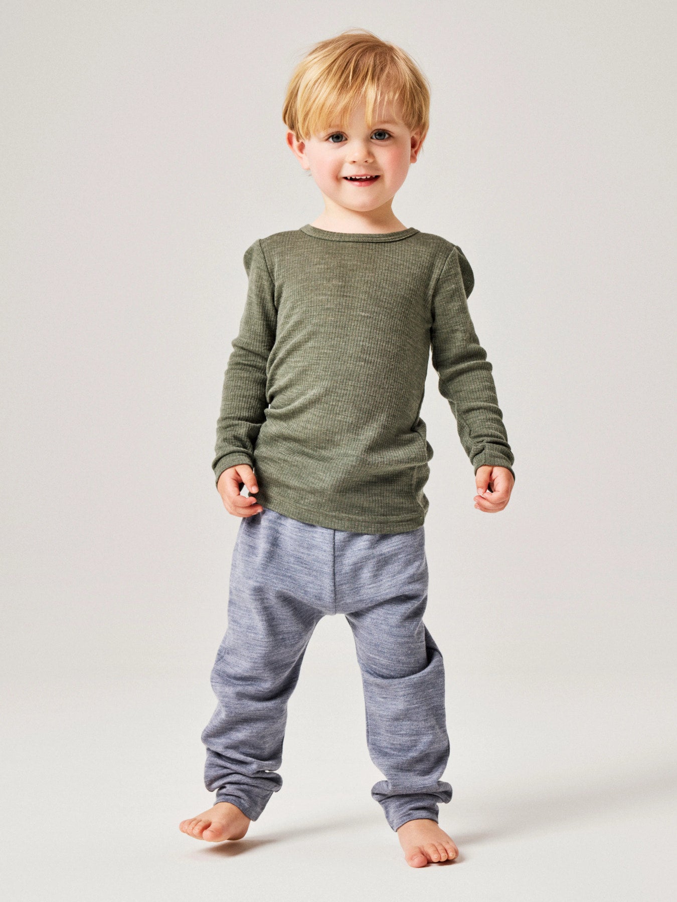 Ribbad långärmad tröja i 100% merinoull – NMNWAX WOOL RIB LS TOP NOOS - Mulled Basil