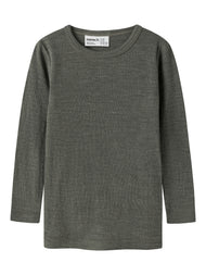 Ribbad långärmad tröja i 100% merinoull – NMNWAX WOOL RIB LS TOP NOOS - Mulled Basil