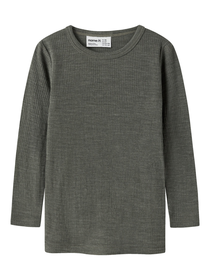 Ribbad långärmad tröja i 100% merinoull – NMNWAX WOOL RIB LS TOP NOOS - Mulled Basil