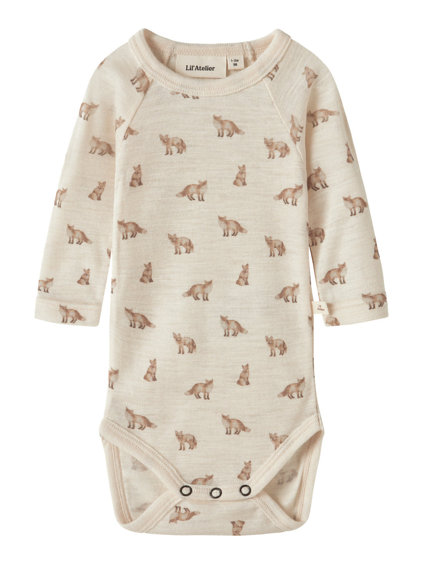 Ullbody i Merinoull & Modal - Turtledove FOX - NBMNALU WO/MO LS SLIM BODY LIL NOOS