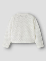 Stickad Kofta i Ekologisk Bomull - NMFDESINA LS SHORT KNIT CARD - Cloud Dancer