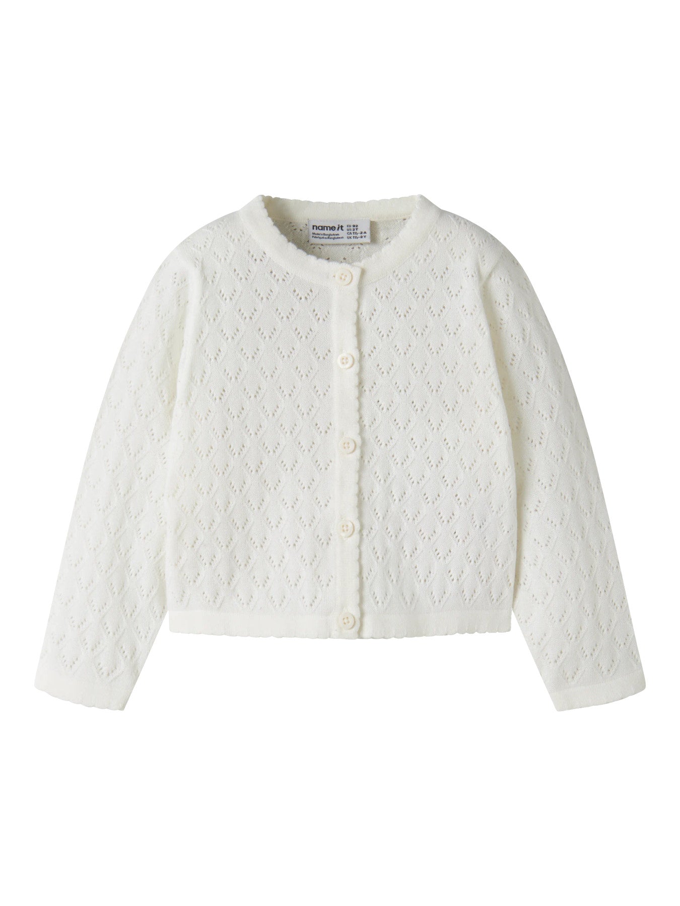 Stickad Kofta i Ekologisk Bomull - NMFDESINA LS SHORT KNIT CARD - Cloud Dancer