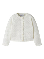 Stickad Kofta i Ekologisk Bomull - NMFDESINA LS SHORT KNIT CARD - Cloud Dancer