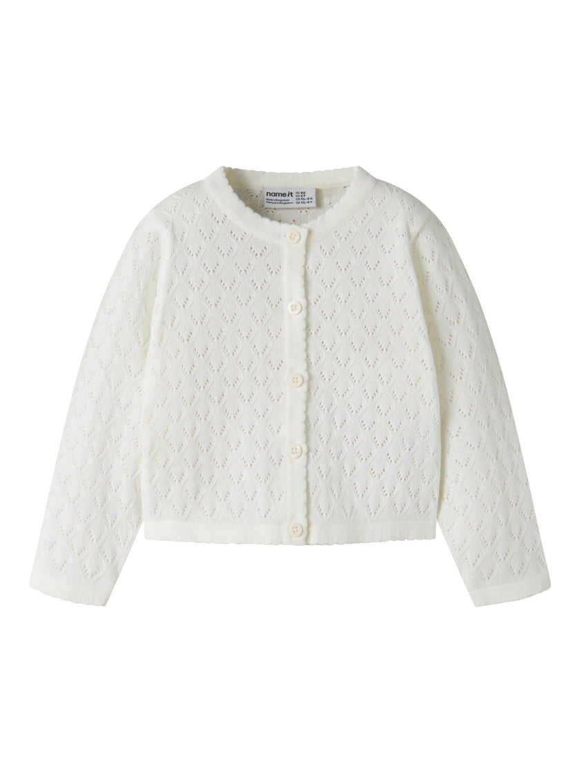 Stickad Kofta i Ekologisk Bomull - NMFDESINA LS SHORT KNIT CARD - Cloud Dancer