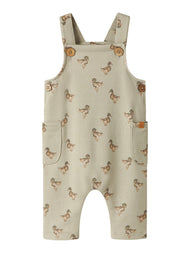 Mönstrad Hängselbyxa i Återvunnen Bomull - Moss Gray DUCK - NBMJOBO AFI LOOSE SWEAT OVERALL LIL