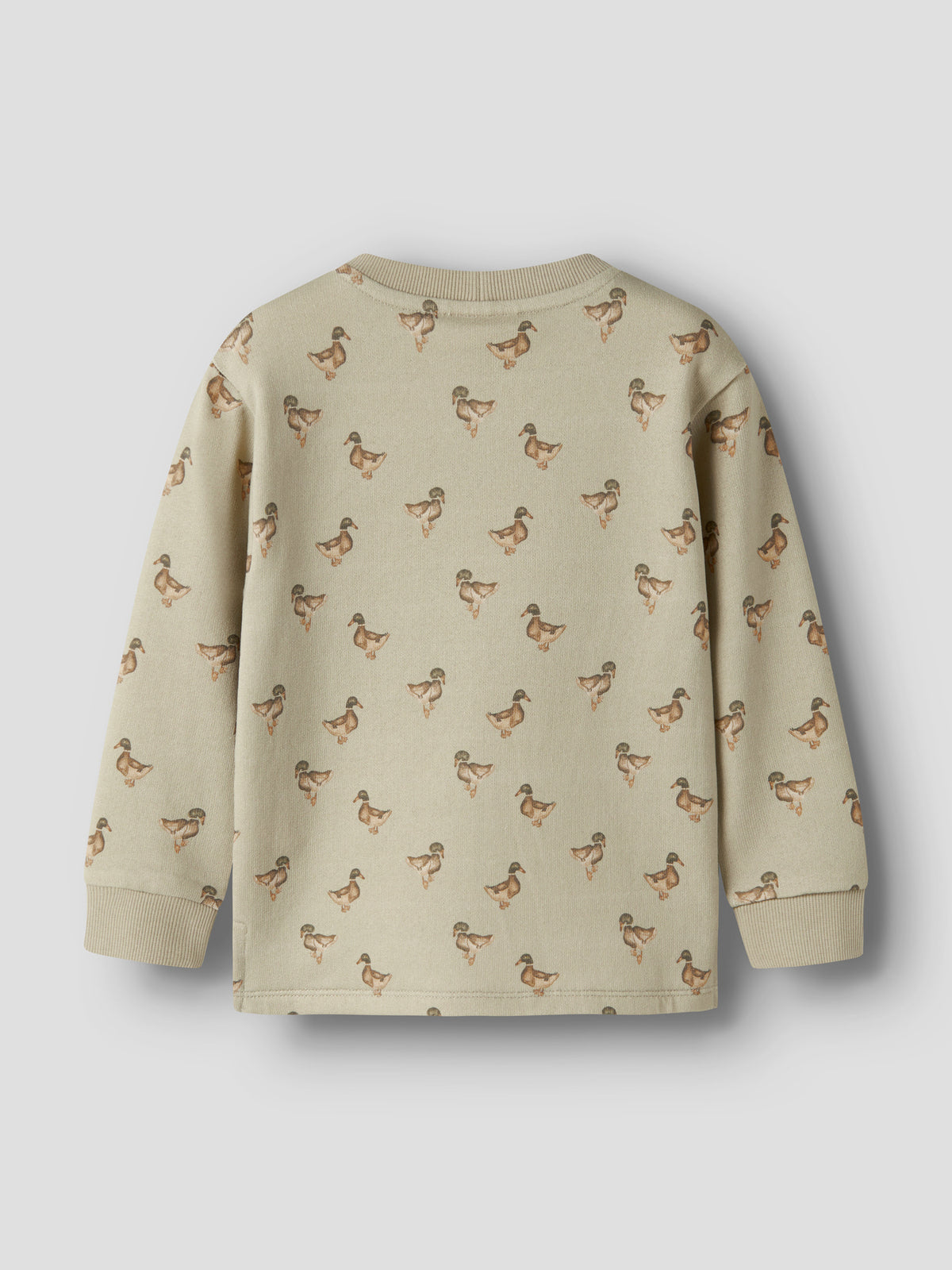 Mönstrad Collegetröja i Återvunnen Bomull - Moss Gray DUCK - NMMJOBO AIN LS LOOSE SWEAT LIL