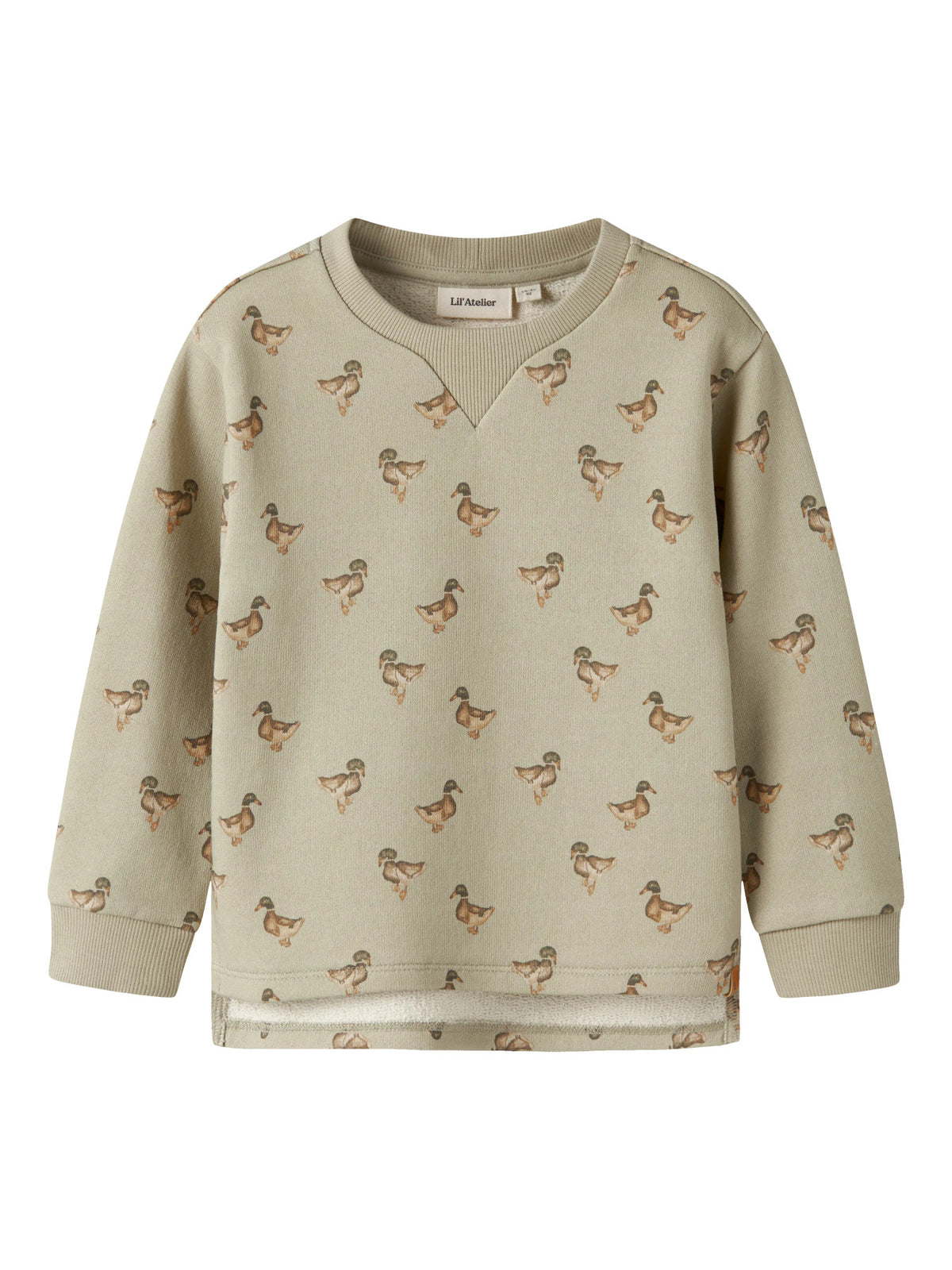 Mönstrad Collegetröja i Återvunnen Bomull - Moss Gray DUCK - NMMJOBO AIN LS LOOSE SWEAT LIL