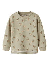 Mönstrad Collegetröja i Återvunnen Bomull - Moss Gray DUCK - NMMJOBO AIN LS LOOSE SWEAT LIL