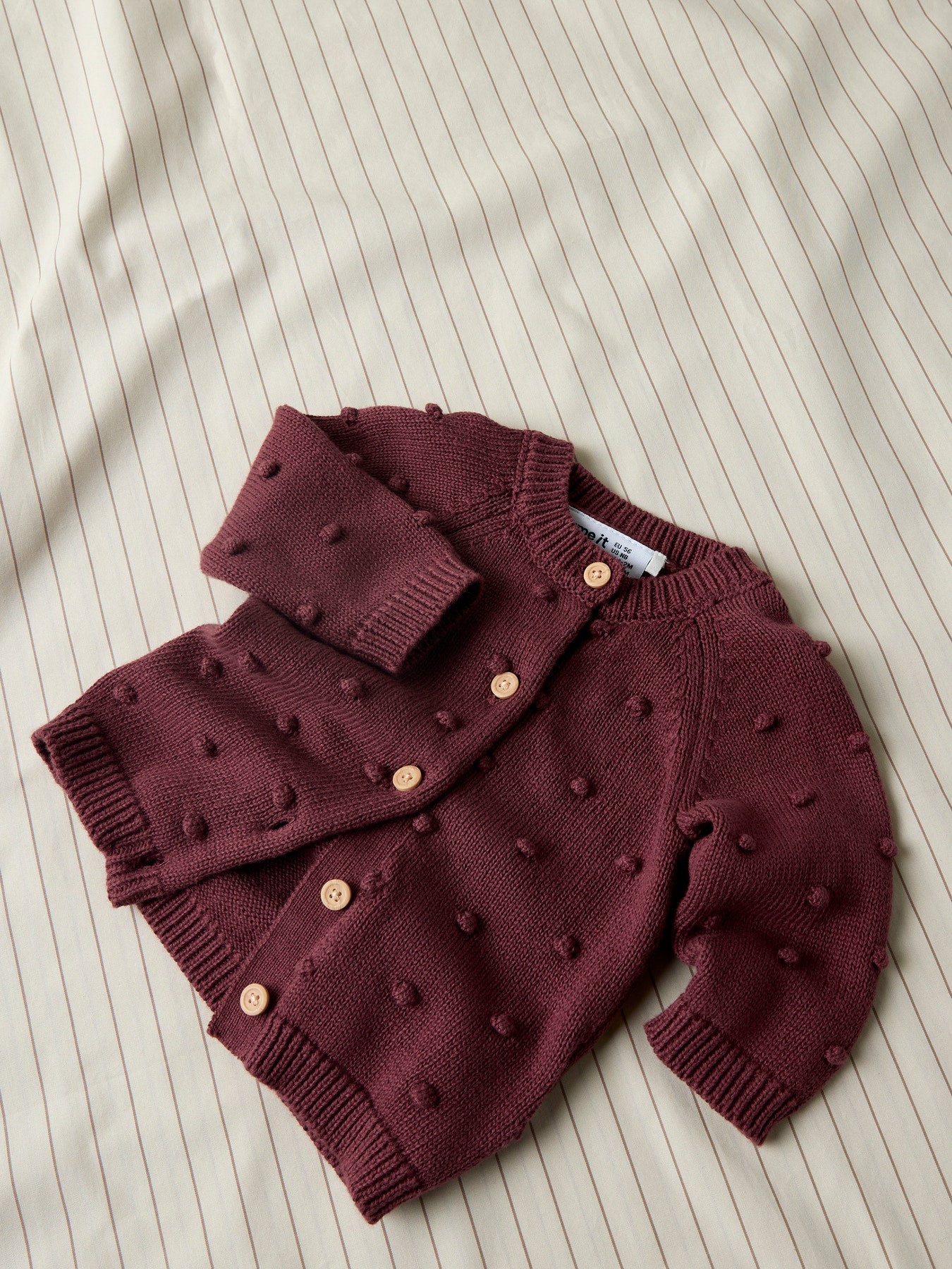 Bubbelstickad Kofta i Ekologisk Bomull - Wild Ginger - NBFNASHA LS KNIT CARD