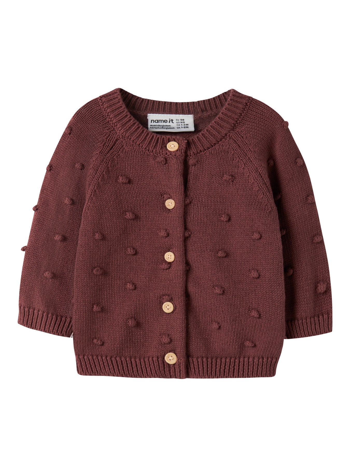 Bubbelstickad Kofta i Ekologisk Bomull - Wild Ginger - NBFNASHA LS KNIT CARD