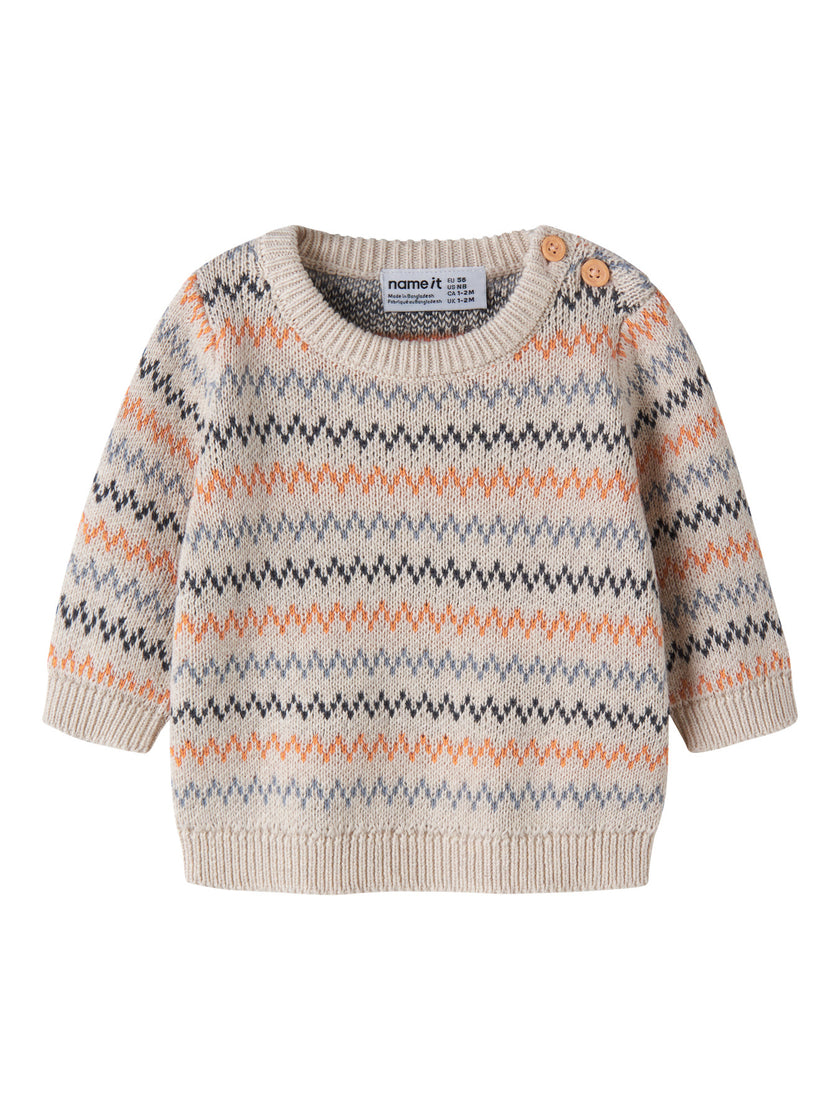 Pullover i Ekologisk Bomull - Peyote Melange - NBMNINO LS KNIT