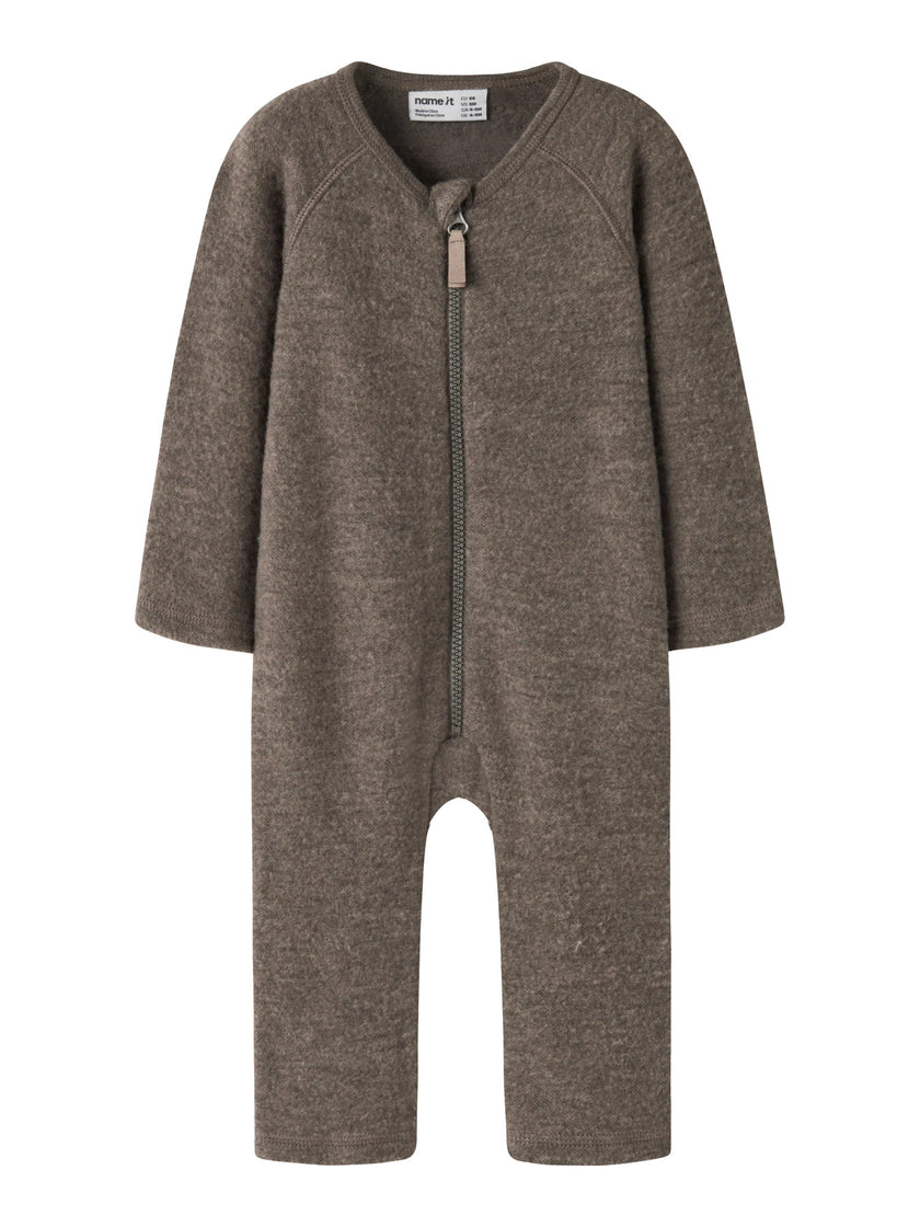 MERINOULL SPARKDRÄKT - NBFWMINO WOOL BRU LS SUIT - Morel