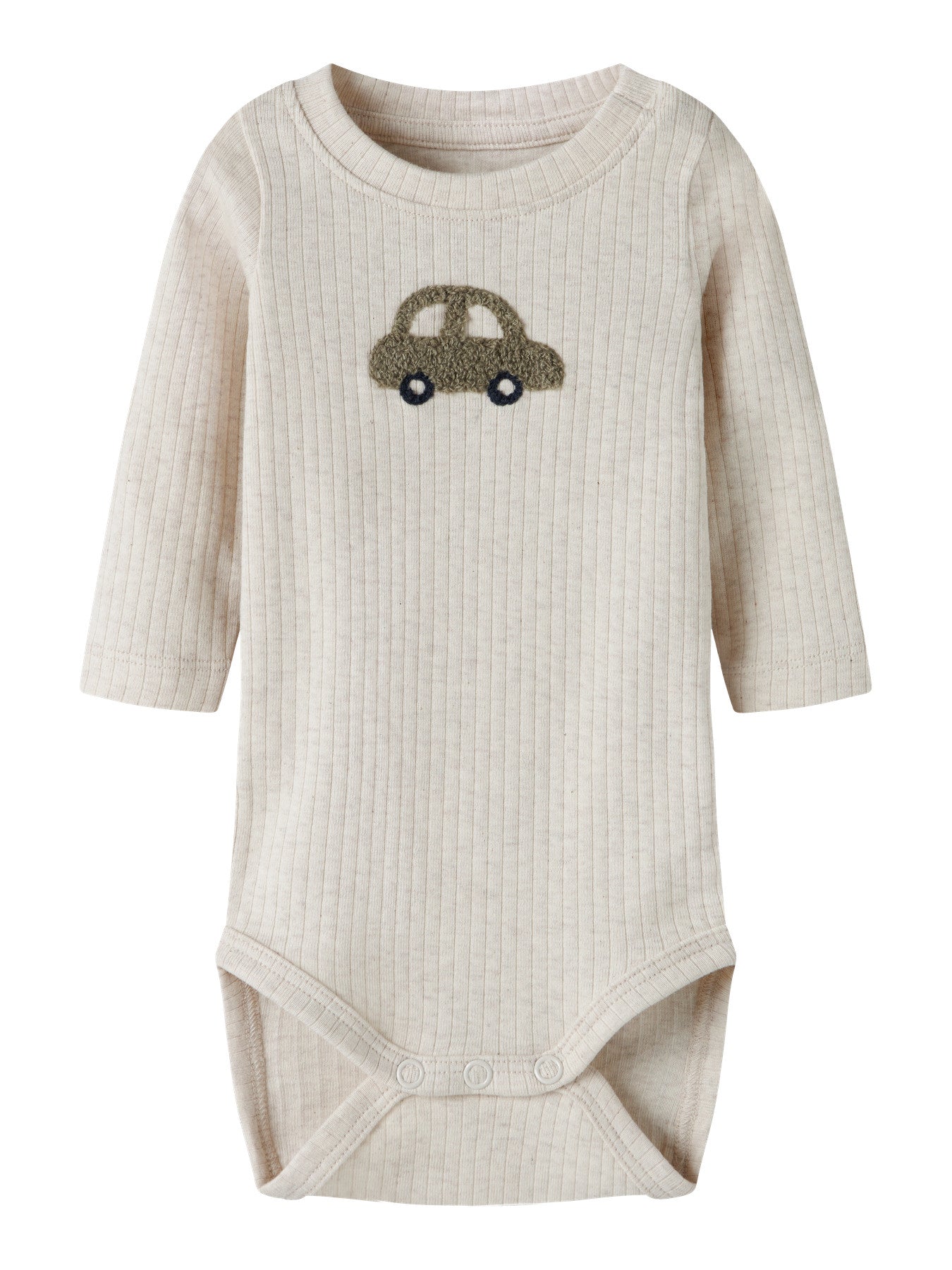 Ribbad Babybody med Broderi - Peyote Melange - NBMOLANDER LS BODY BOX