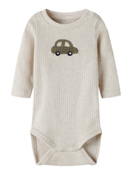 Ribbad Babybody med Broderi - Peyote Melange - NBMOLANDER LS BODY BOX