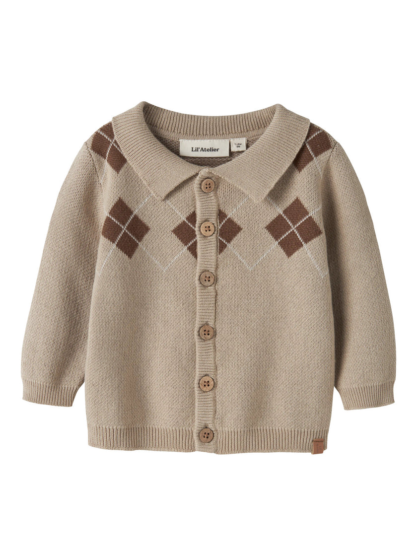 Cardigan - 56-86 - White Pepper - NBMRONAN LS KNIT POLO CARD LIL