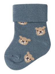 Babystrumpor i Ekologisk Bomull - NBMOMIO SOCK - Björn - Blue Mirage