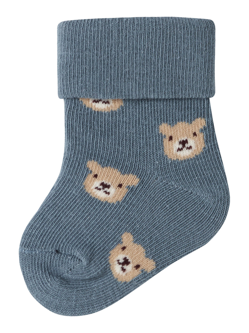 Babystrumpor i Ekologisk Bomull - NBMOMIO SOCK - Björn - Blue Mirage