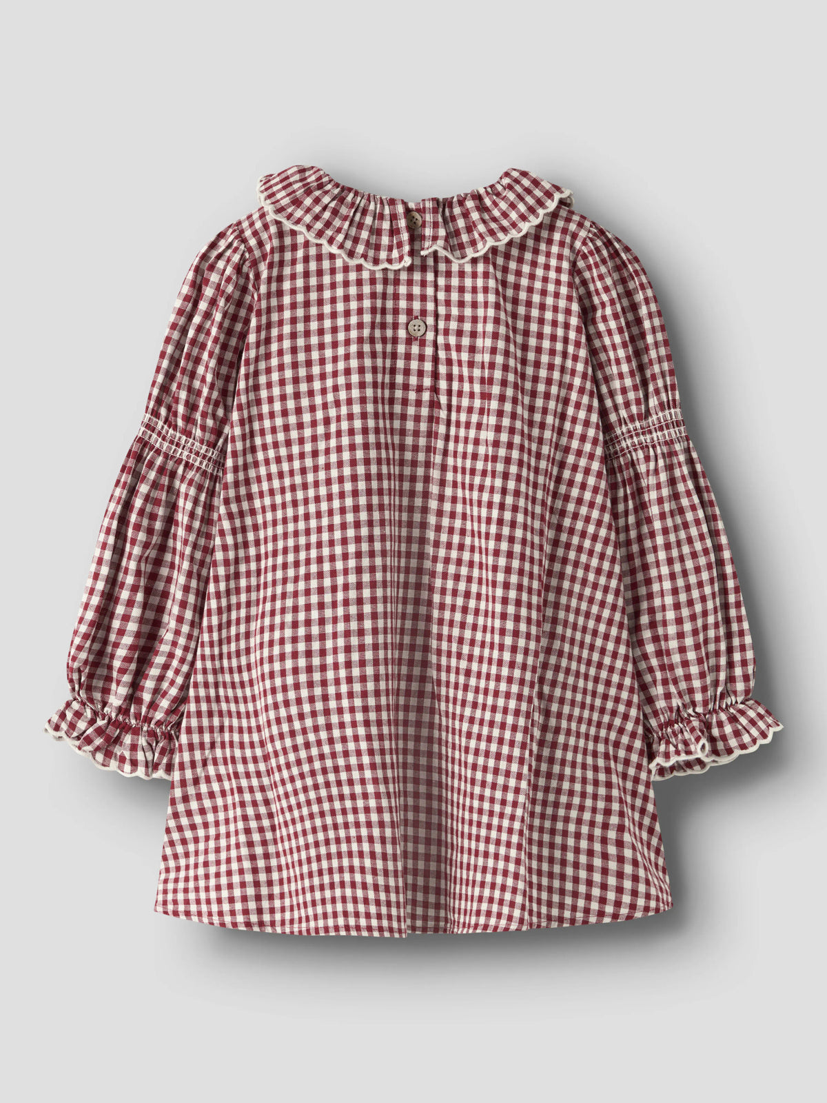 Rutig Bomullsklänning med Volangkrage - 92-122 - Biking Red - NMFROANNE LS LOOSE DRESS LIL
