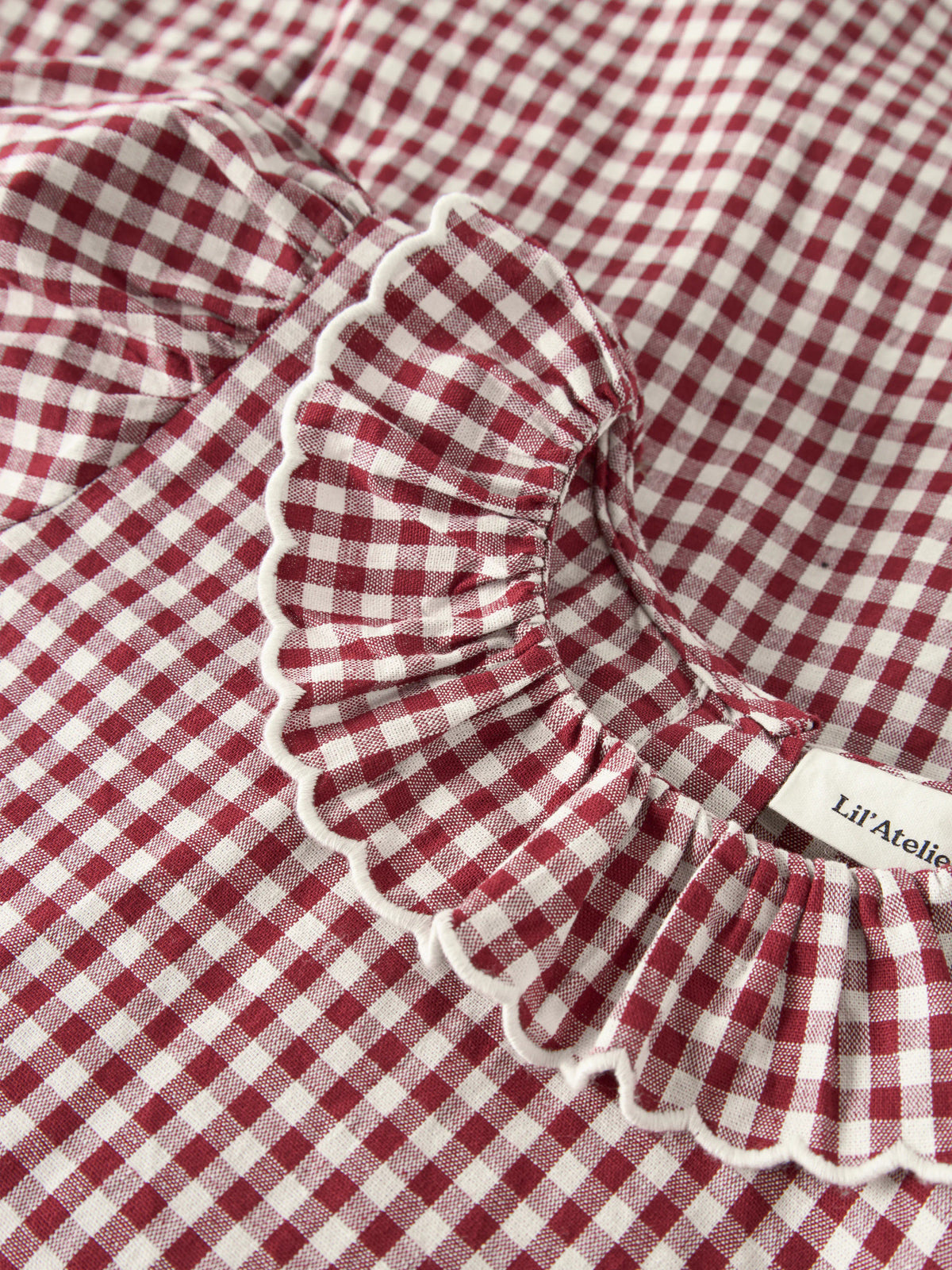 Rutig Bomullsklänning med Volangkrage - 92-122 - Biking Red - NMFROANNE LS LOOSE DRESS LIL