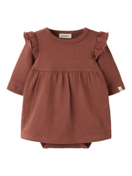 Bodyklänning Ekologisk Bomull - Mahogany - NBFTHORO LS LOOSE BODY DRESS LIL