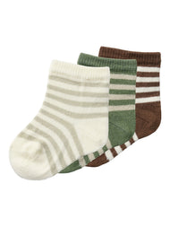 Randiga Babystrumpor i Ekologisk Bomull 3-pack - Turtledove - NBMROSSA DIR 3 PACK SOCK LIL