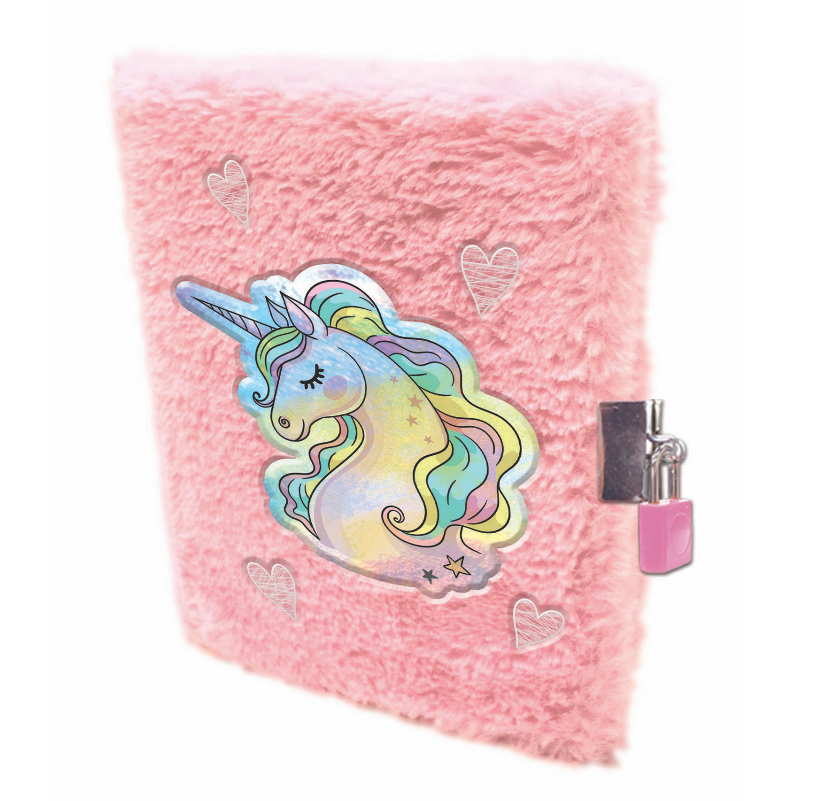 DAGBOK A5 PLYSCH M LÅS UNICORN ROSA