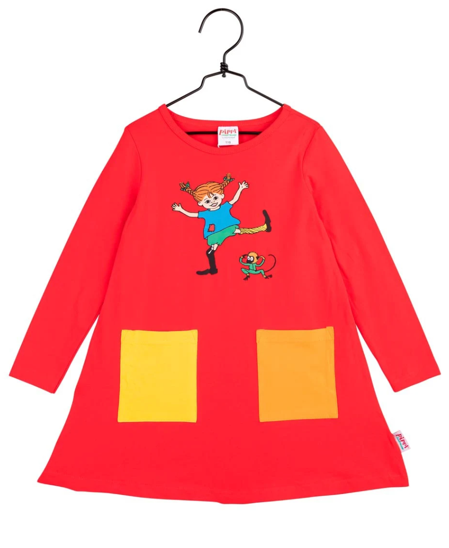 SISTA CHANSEN - Glada pippi klänning röd - Storlek 116 och 122