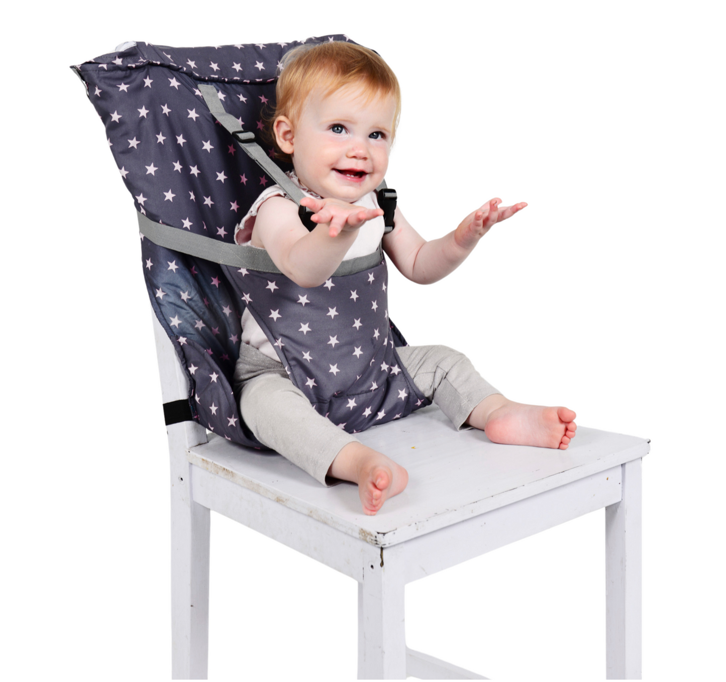 Bärbar barnstol/bälte - Gråblå Vita Stjärnor
