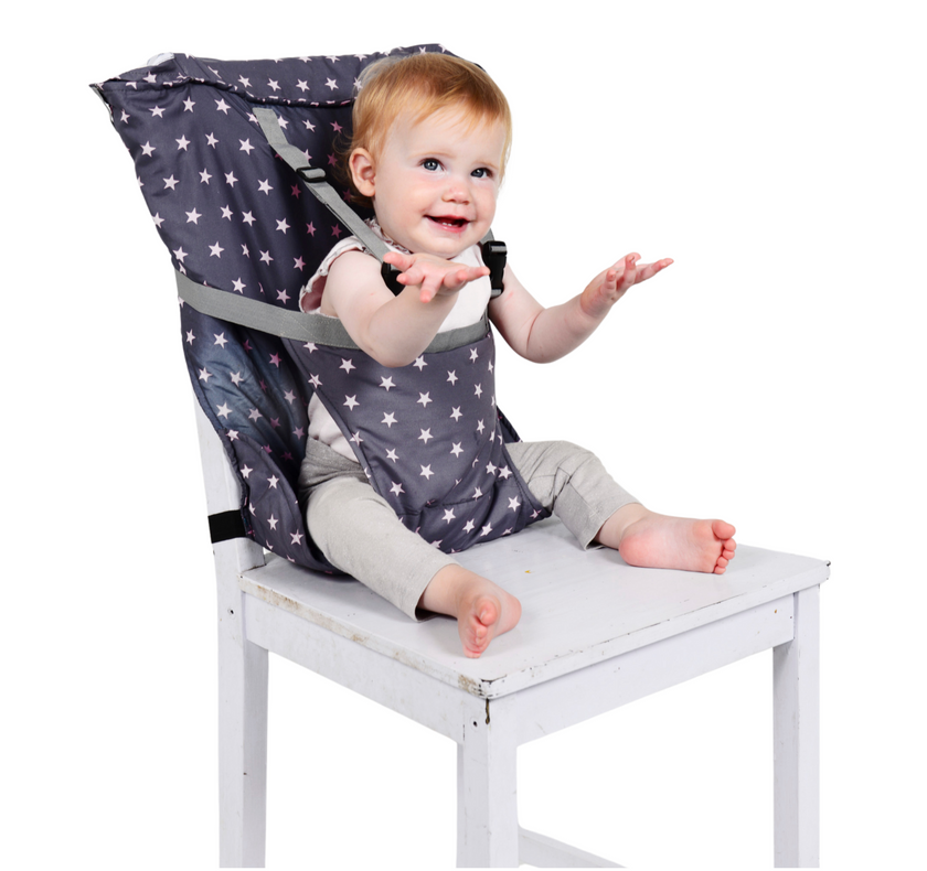 Bärbar barnstol/bälte - Gråblå Vita Stjärnor