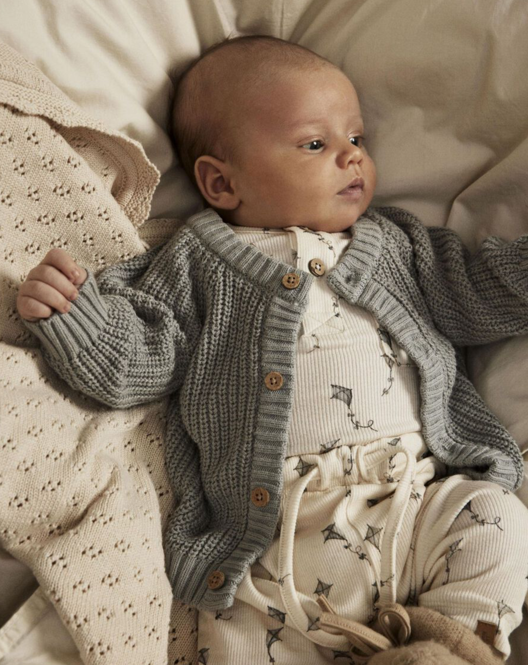 LÅNGÄRMAD STICKAD KOFTA limestone - NBNEMLEN LS KNIT CARD LIL NOOS