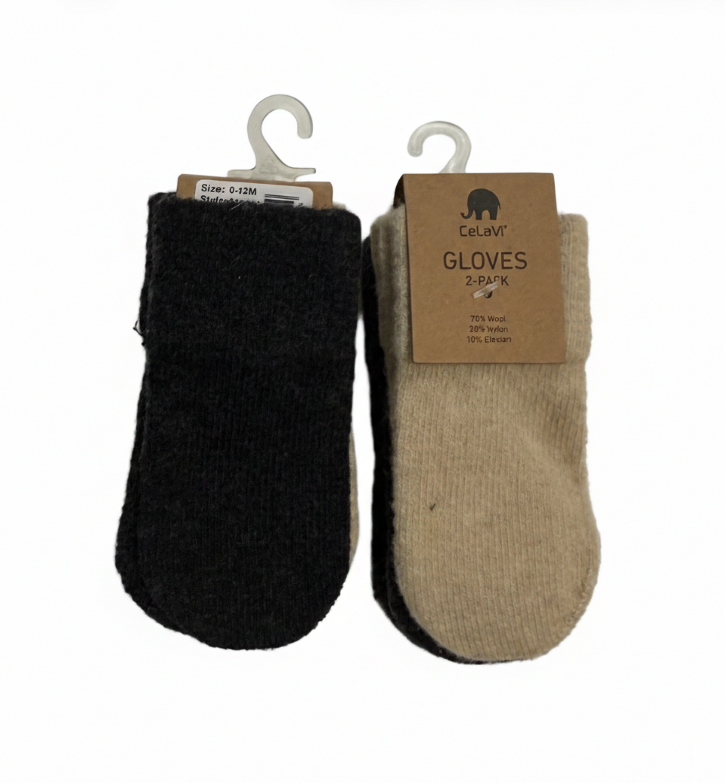 Wool magic mittens utan tumme 2-PACK (White Pepper) 0-12m