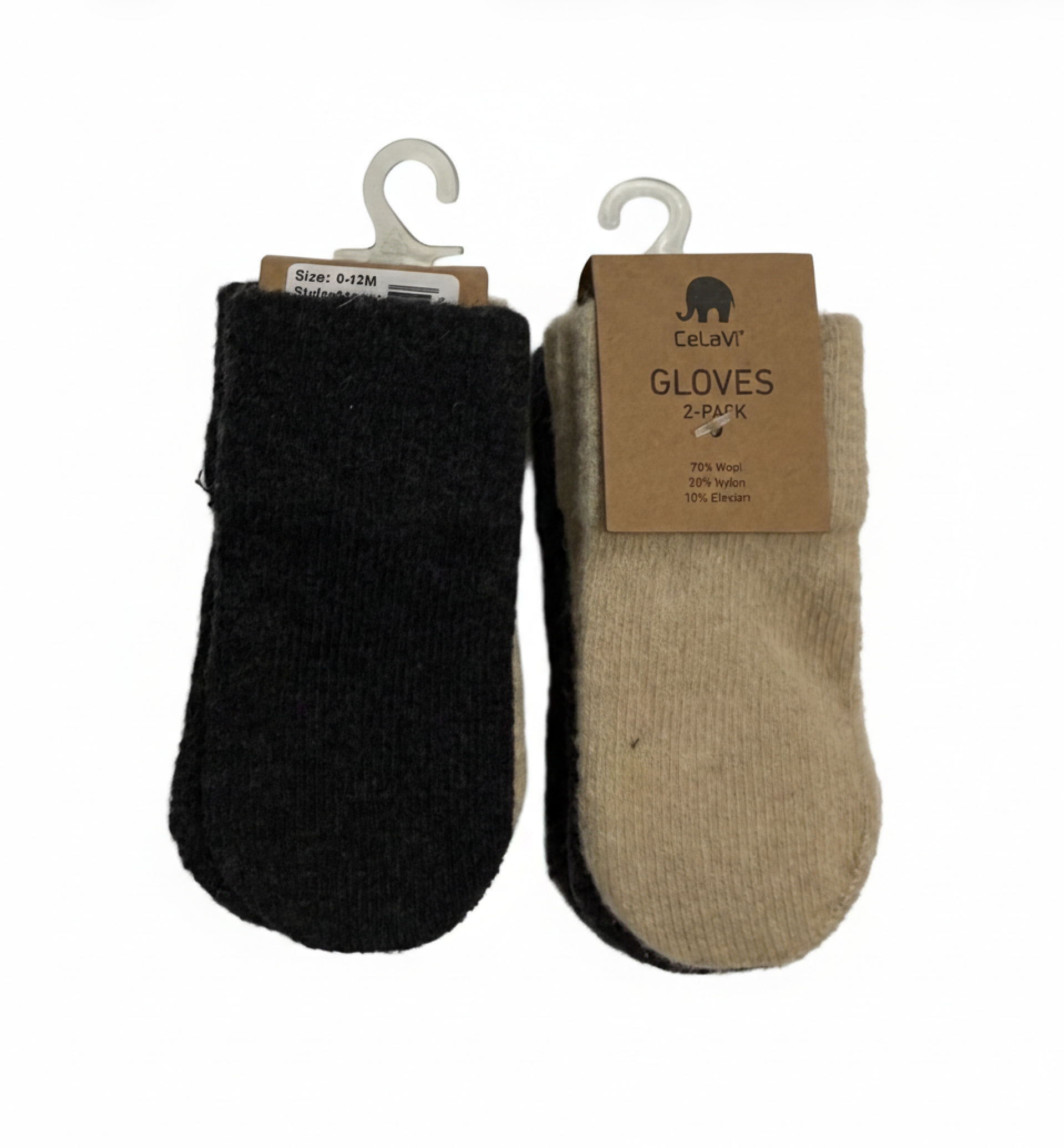 Wool magic mittens utan tumme 2-PACK (White Pepper) 0-12m