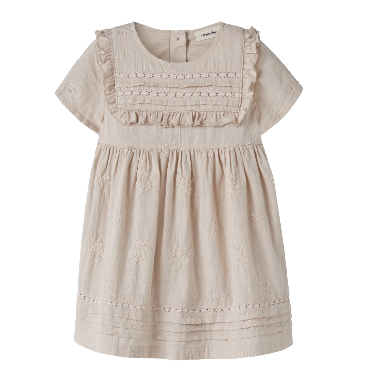Broderad klänning - NMFFERONIA SS LOOSE DRESS LIL - Pumice Stone