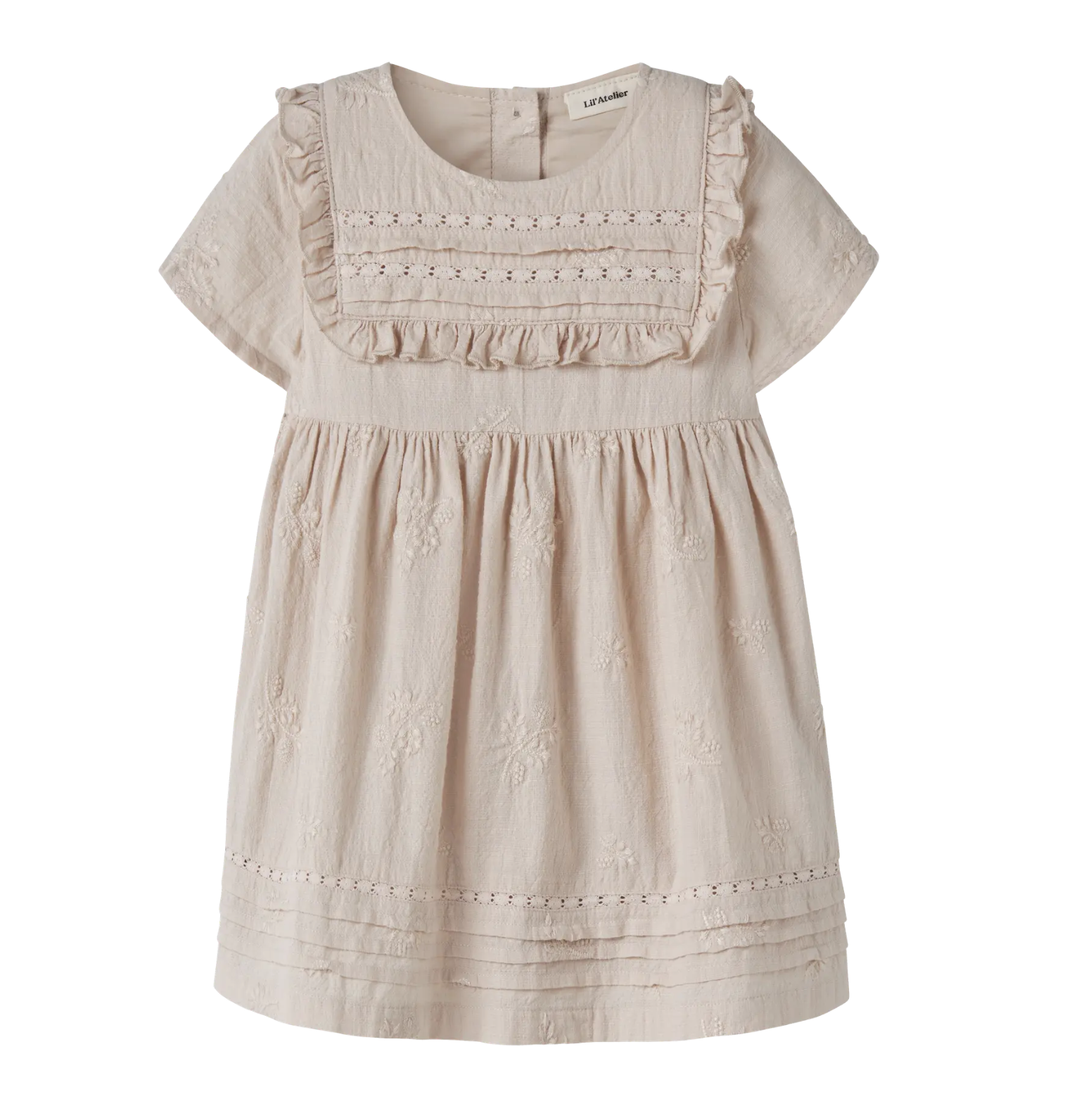 Broderad klänning - NMFFERONIA SS LOOSE DRESS LIL - Pumice Stone