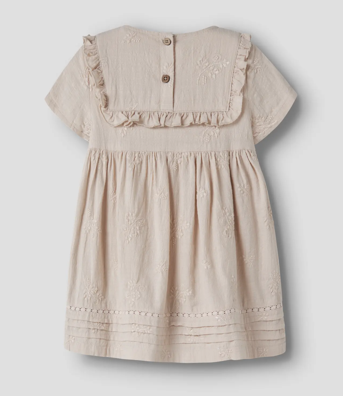 Broderad klänning - NMFFERONIA SS LOOSE DRESS LIL - Pumice Stone