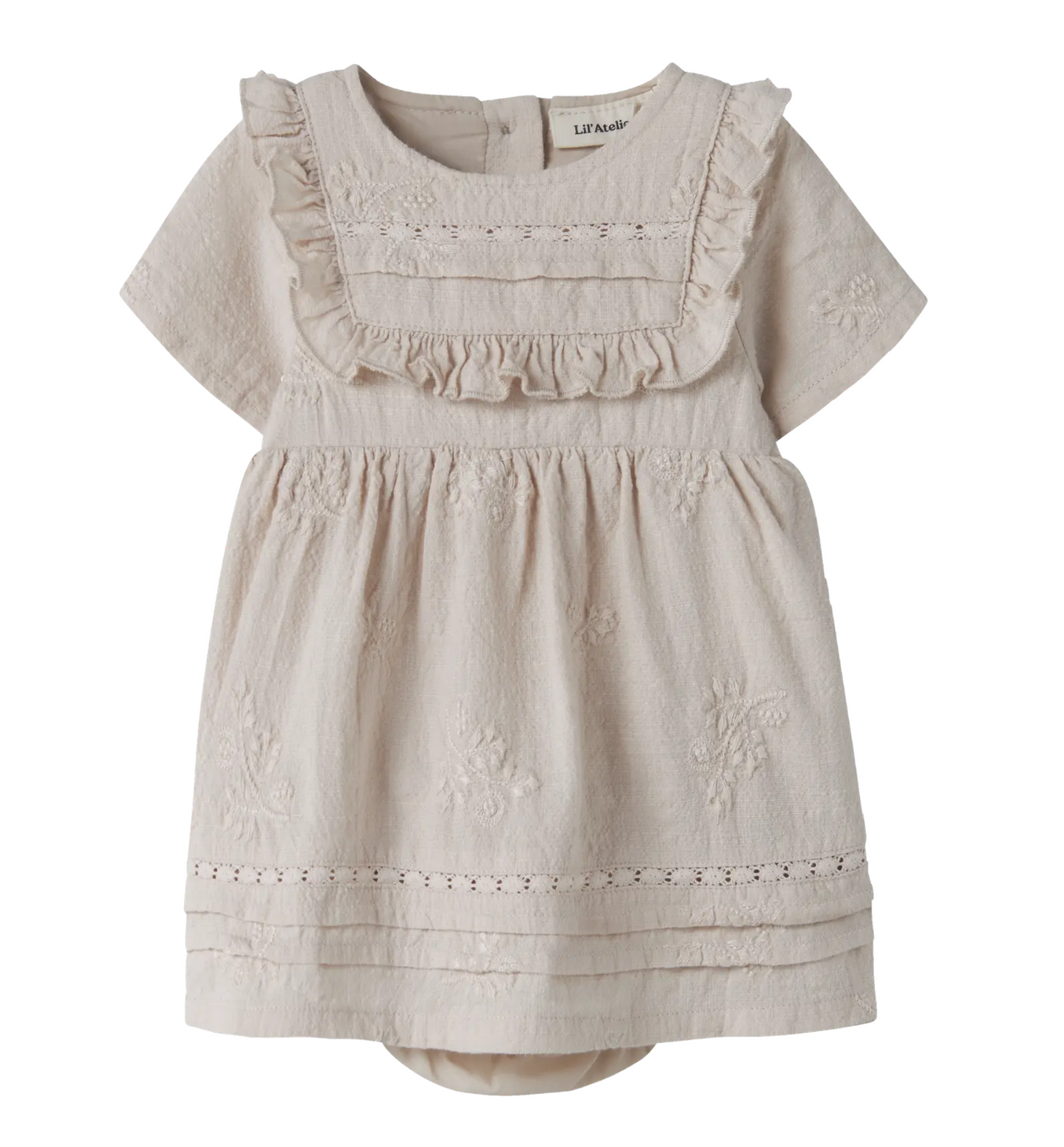 Broderad klänning baby - NBFFERONIA SS LOOSE BODY DRESS LIL - Pumice Stone