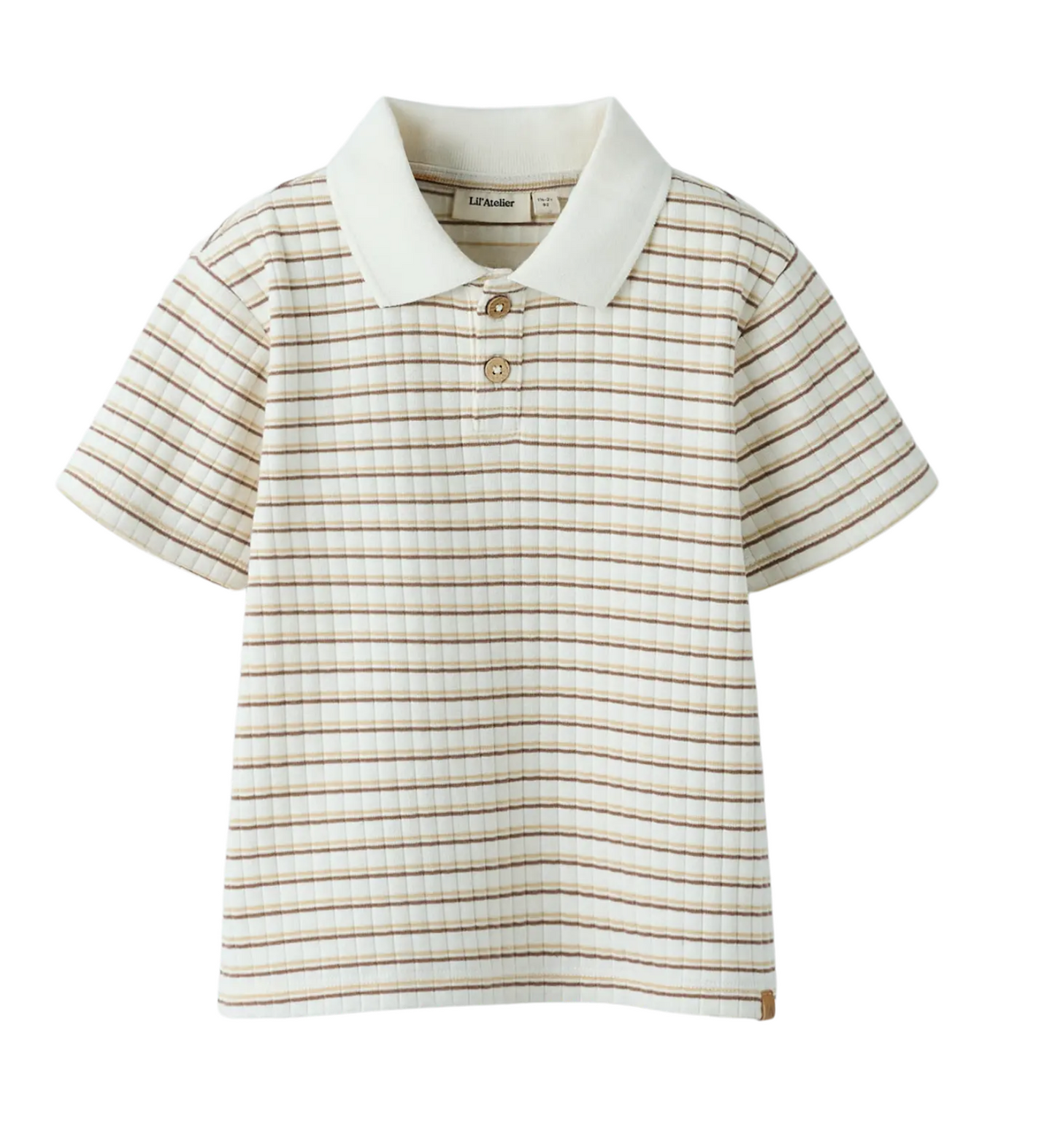 Ribbad randig pike - NMMHALDUR SS LOOSE POLO LIL - COCA MOCHA