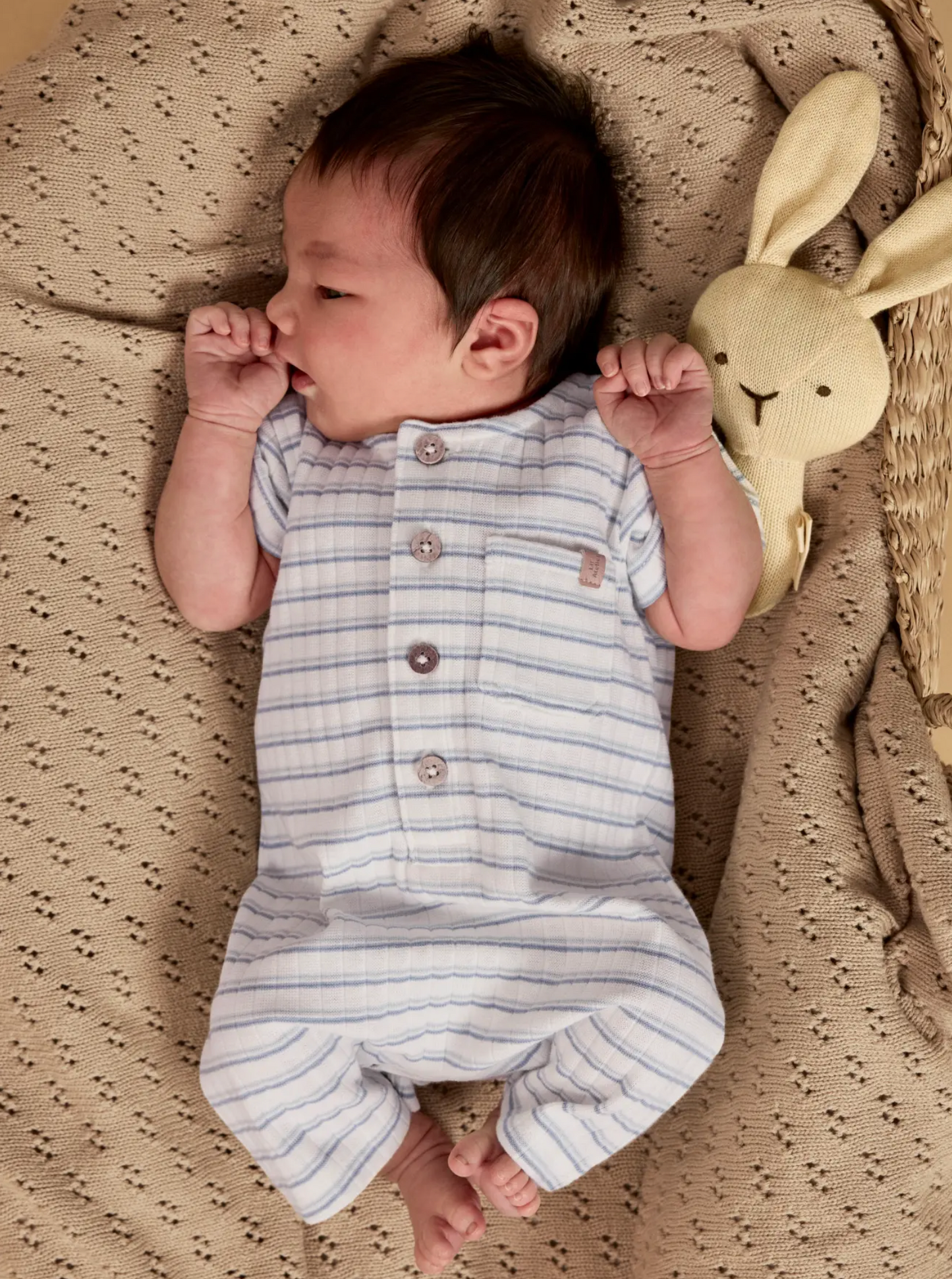 Ribbad randig bodysuit - NBMHALDUR SS LOOSE SHORT SUIT LIL -  DUSTY BLUE