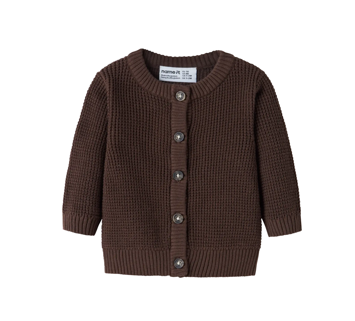 Stickad Kofta Baby Ekologisk Bomull - NBNBUBBA LS KNIT CARD NOOS - French Roast