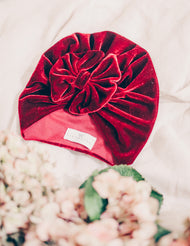 Lieveling Turban mössa i sammet Burgundy Röd